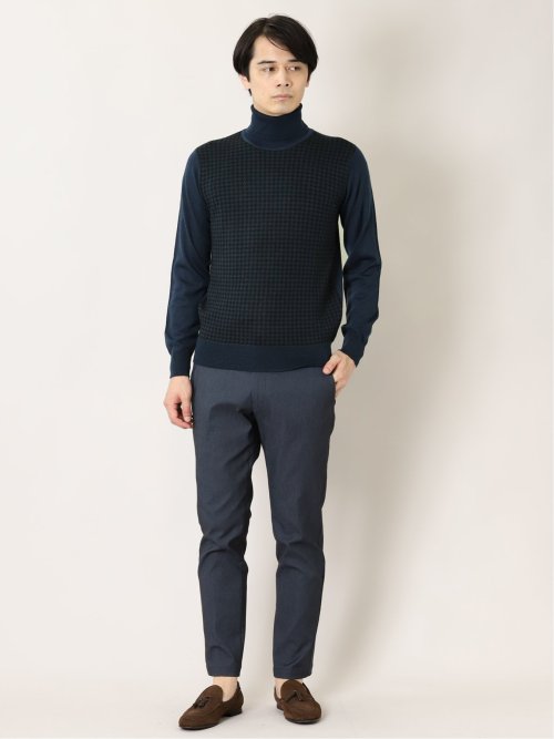 ウォッシャブル ウール混千鳥 タートルニット