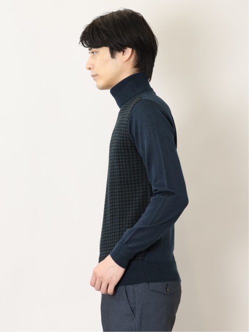 ウォッシャブル ウール混千鳥 タートルニット