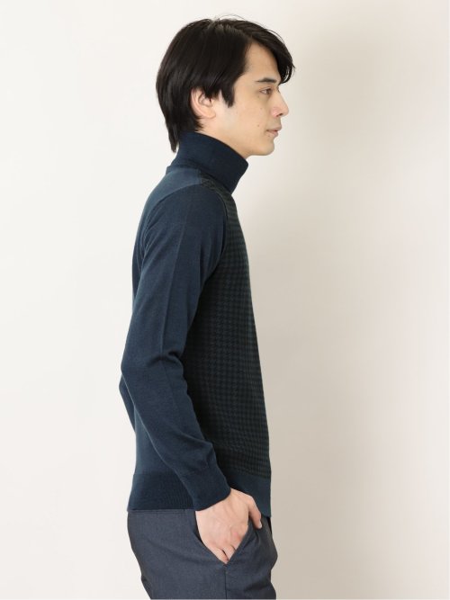 ウォッシャブル ウール混千鳥 タートルニット