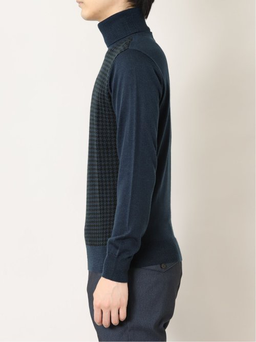 ウォッシャブル ウール混千鳥 タートルニット