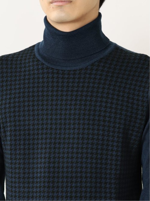 ウォッシャブル ウール混千鳥 タートルニット