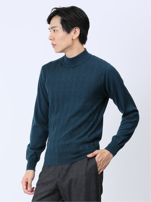 ウォッシャブル ウール混リンクスダイヤ モックネックニット