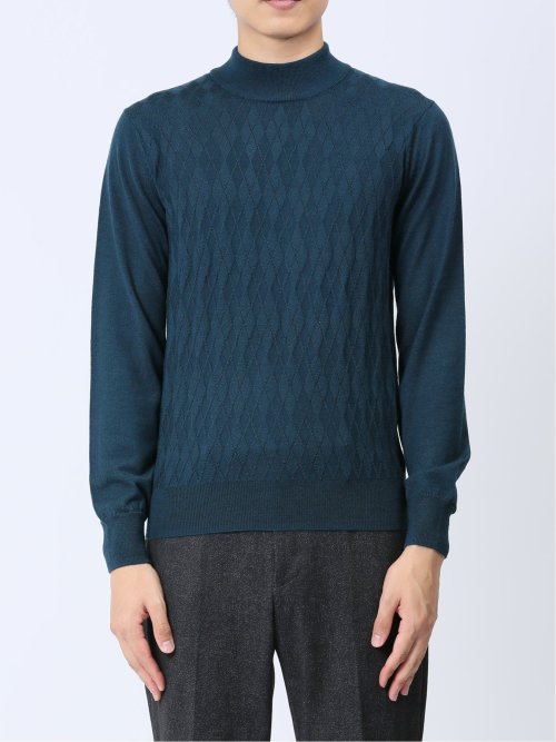 ウォッシャブル ウール混リンクスダイヤ モックネックニット