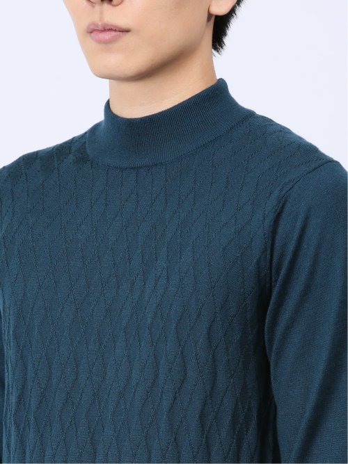 ウォッシャブル ウール混リンクスダイヤ モックネックニット