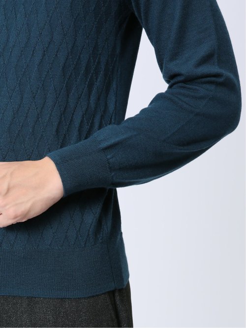 ウォッシャブル ウール混リンクスダイヤ モックネックニット