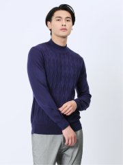 ウォッシャブル ウール混リンクスダイヤ モックネックニット