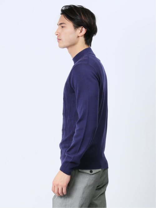 ウォッシャブル ウール混リンクスダイヤ モックネックニット