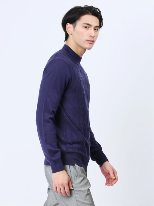 ウォッシャブル ウール混リンクスダイヤ モックネックニット