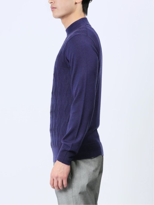 ウォッシャブル ウール混リンクスダイヤ モックネックニット