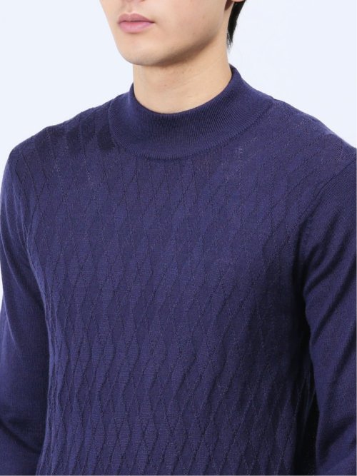 ウォッシャブル ウール混リンクスダイヤ モックネックニット