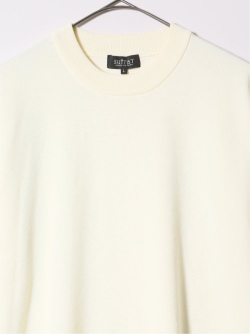 ウォッシャブル 綿混ニット モックネックTシャツ