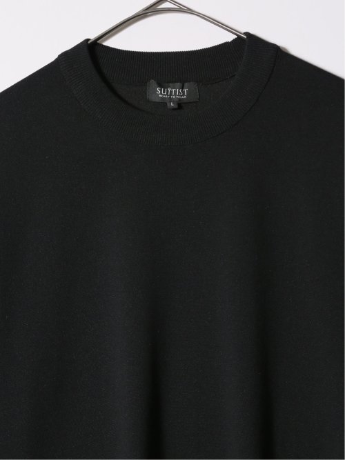 ウォッシャブル 綿混ニット モックネックTシャツ