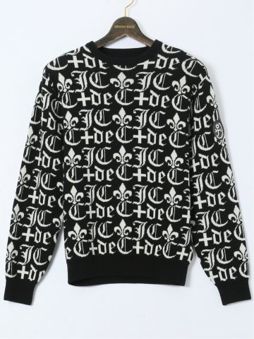 【大きいサイズ】カステルバジャック/CASTELBAJAC ウール ロゴジャガード クルーネックニット
