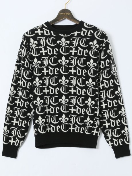 【大きいサイズ】カステルバジャック/CASTELBAJAC ウール ロゴジャガード クルーネックニット
