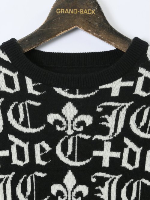 【大きいサイズ】カステルバジャック/CASTELBAJAC ウール ロゴジャガード クルーネックニット