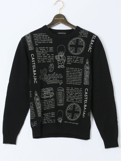 【大きいサイズ】カステルバジャック/CASTELBAJAC ウール混 ロゴ刺繍 クルーネックニット