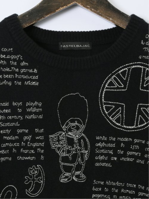 【大きいサイズ】カステルバジャック/CASTELBAJAC ウール混 ロゴ刺繍 クルーネックニット