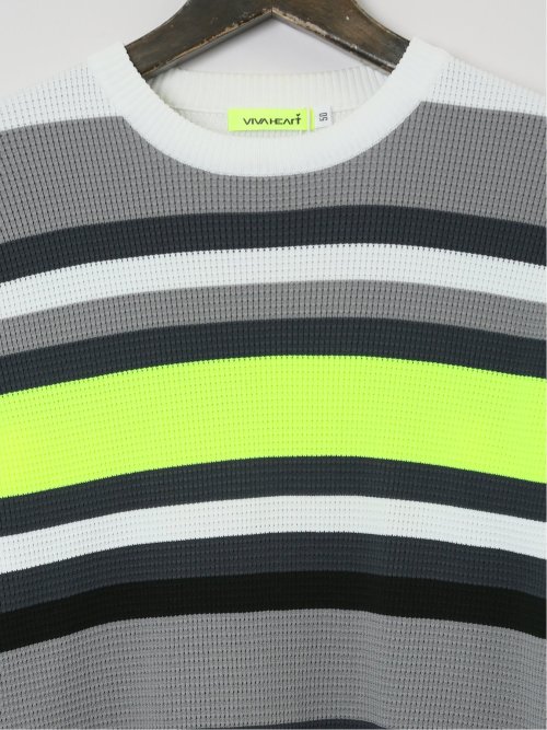 【大きいサイズ】ビバハート/VIVA HEART マルチボーダー ワッフル クルーニット