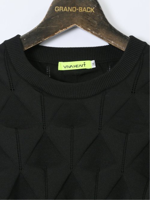 【大きいサイズ】ビバハート/VIVA HEART ストレッチ ハンドウォッシャブル 3Dアーガイル柄 クルーニット