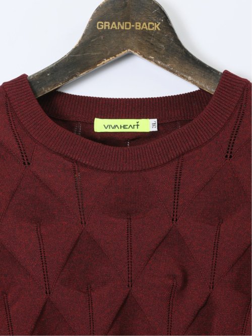 【大きいサイズ】ビバハート/VIVA HEART ストレッチ ハンドウォッシャブル 3Dアーガイル柄 クルーニット