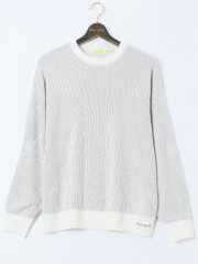 【大きいサイズ】ビバハート/VIVA HEART ストレッチ ハンドウォッシャブル 裏地付 畔編みクルーニット