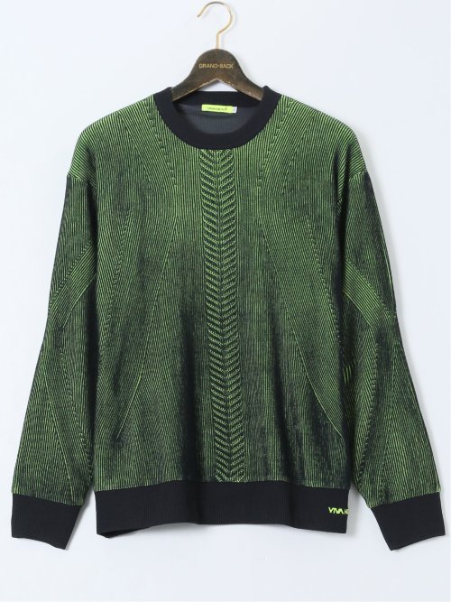 【大きいサイズ】ビバハート/VIVA HEART ストレッチ ハンドウォッシャブル 裏地付 畔編みクルーニット