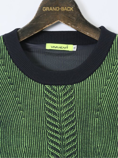 【大きいサイズ】ビバハート/VIVA HEART ストレッチ ハンドウォッシャブル 裏地付 畔編みクルーニット