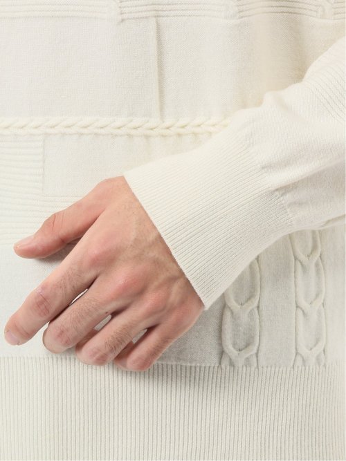 ウォッシャブル ストレッチ パッチワーク柄 モックネックニット