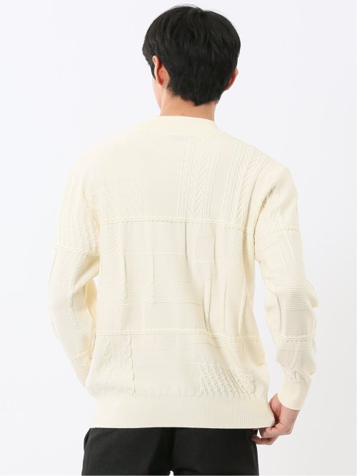 ウォッシャブル ストレッチ パッチワーク柄 モックネックニット