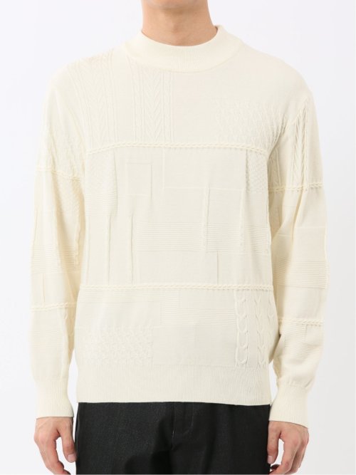 ウォッシャブル ストレッチ パッチワーク柄 モックネックニット