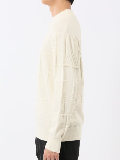 ウォッシャブル ストレッチ パッチワーク柄 モックネックニット