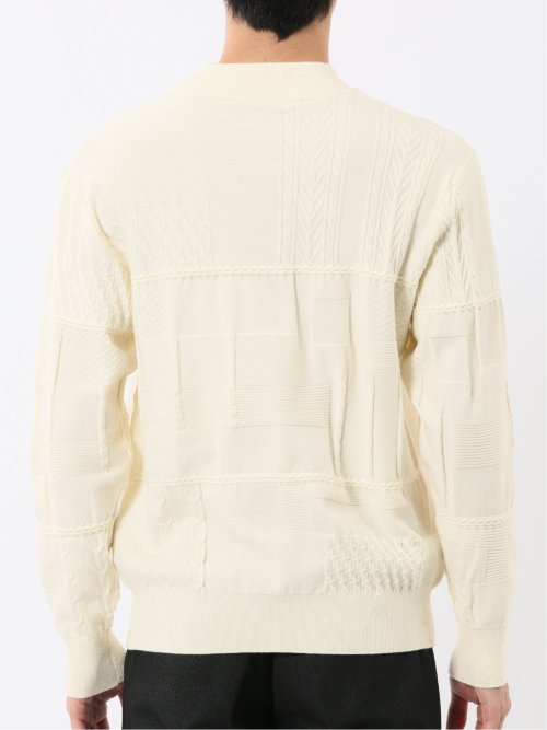 ウォッシャブル ストレッチ パッチワーク柄 モックネックニット