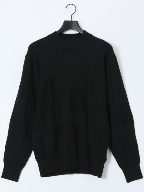 ウォッシャブル ストレッチ パッチワーク柄 モックネックニット