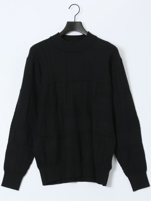 ウォッシャブル ストレッチ パッチワーク柄 モックネックニット