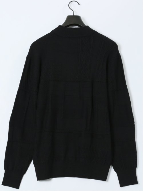 ウォッシャブル ストレッチ パッチワーク柄 モックネックニット