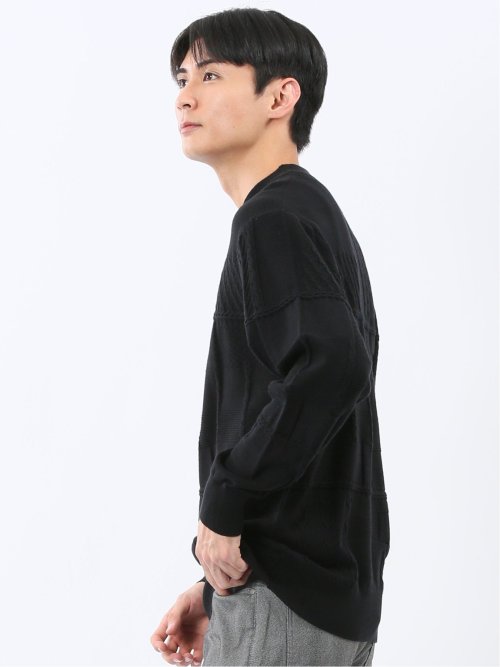 ウォッシャブル ストレッチ パッチワーク柄 モックネックニット