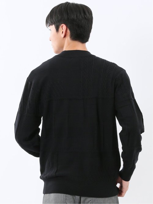 ウォッシャブル ストレッチ パッチワーク柄 モックネックニット