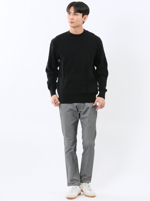 ウォッシャブル ストレッチ パッチワーク柄 モックネックニット