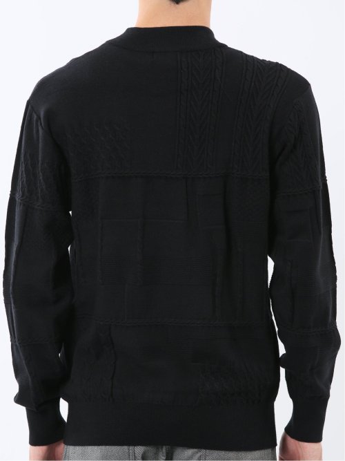 ウォッシャブル ストレッチ パッチワーク柄 モックネックニット