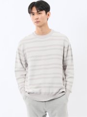 ウォッシャブル ストレッチ 配色ボーダー クルーニット