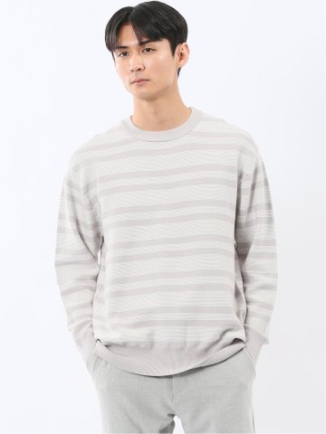 ウォッシャブル ストレッチ 配色ボーダー クルーニット