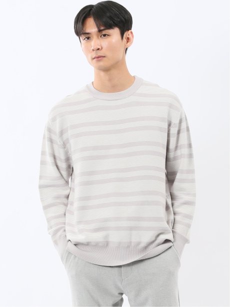 ウォッシャブル ストレッチ 配色ボーダー クルーニット