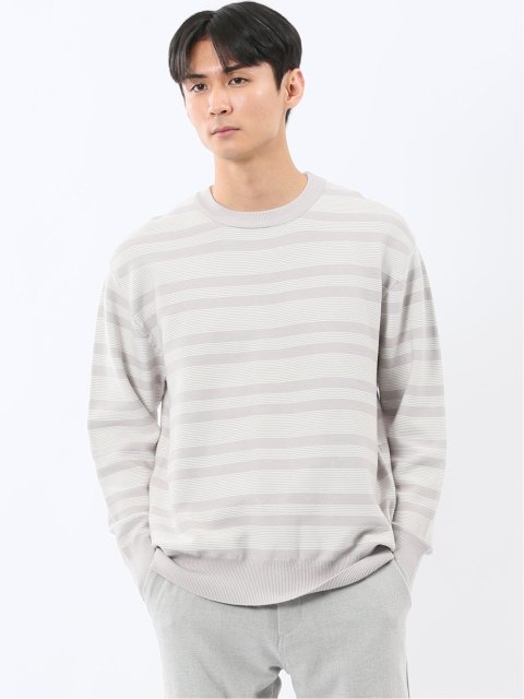 ウォッシャブル ストレッチ 配色ボーダー クルーニット