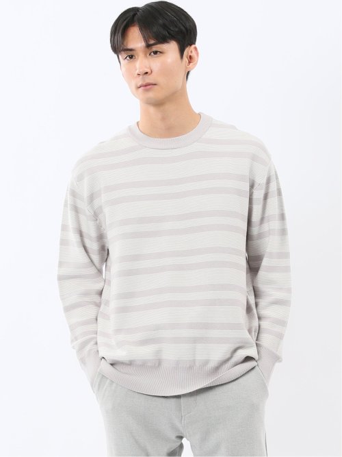 ウォッシャブル ストレッチ 配色ボーダー クルーニット