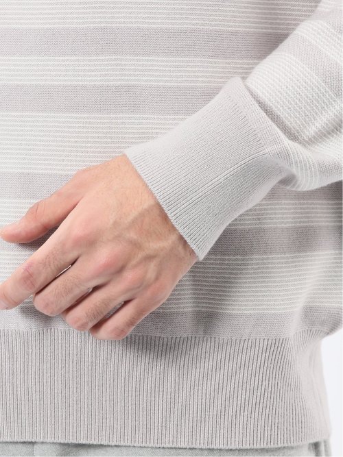 ウォッシャブル ストレッチ 配色ボーダー クルーニット