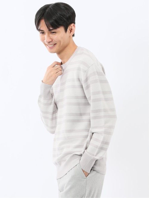 ウォッシャブル ストレッチ 配色ボーダー クルーニット