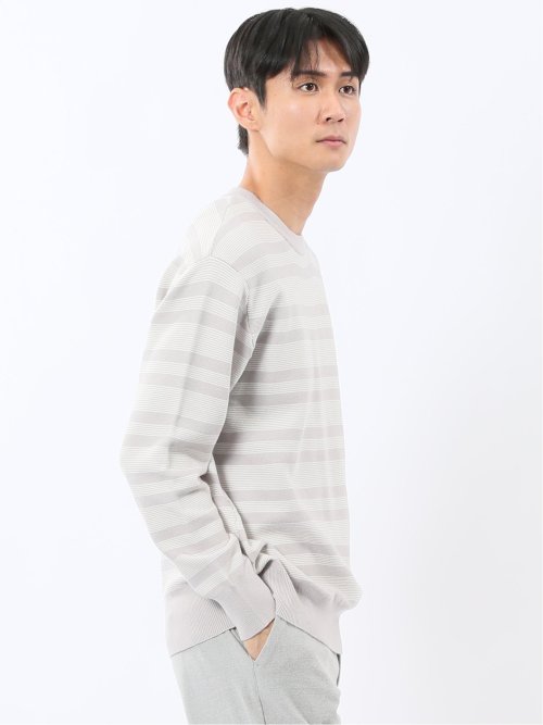 ウォッシャブル ストレッチ 配色ボーダー クルーニット