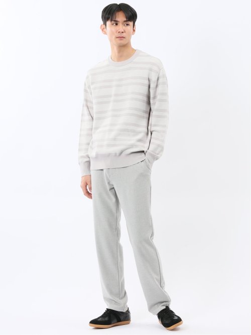 ウォッシャブル ストレッチ 配色ボーダー クルーニット