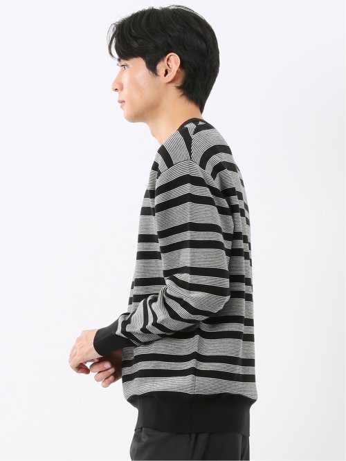 ウォッシャブル ストレッチ 配色ボーダー クルーニット