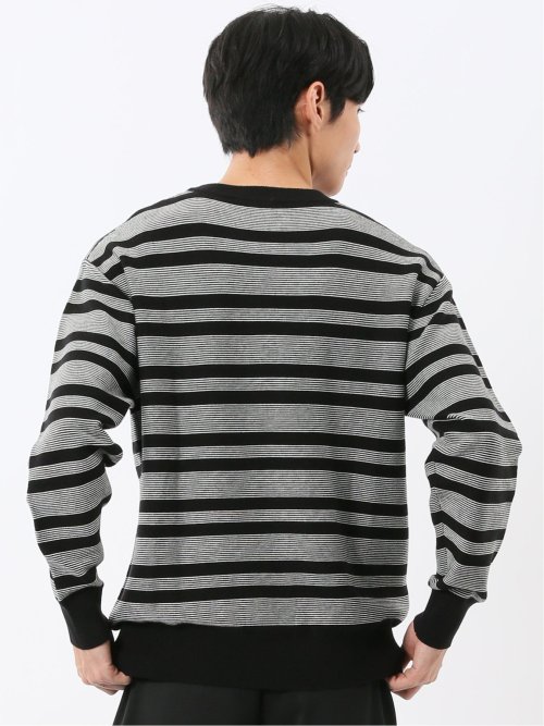 ウォッシャブル ストレッチ 配色ボーダー クルーニット